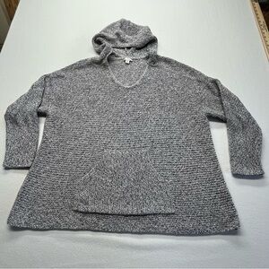 PureJill J. Jill Hooded Knit Sweater Kangaroo Pocket Women XL Petite Grey Marble